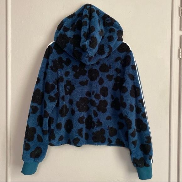 adidas Blue & Black Leopard Sherpa Hoodie - Picture 4 of 4